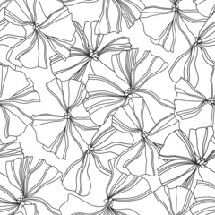 Seamless pattern with flowers on white background. Monochrome vector illustration. Floral background. Perfect for design templates, wallpaper, wrapping, fabric and textile.