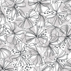 Seamless pattern with flowers on white background. Monochrome vector illustration. Floral background. Perfect for design templates, wallpaper, wrapping, fabric and textile.