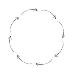 Curve arrow icon with circle or round. Arrow icons sign element hand drawn. Arrow icon illustration isolated vector sign symbol. Doodle vector illustration.