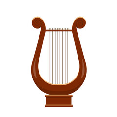 Classical wooden antique Lyre or Medieval Harp isolated on white background. Stringed musical instrument. Vector icon illustration in flat or cartoon style.
