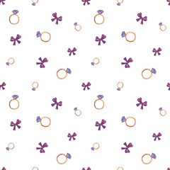 Ring pattern, Bow pattern, Ring & bow ornament, Valentines Day seamless background, Watercolor Valentines Day wallpaper, Wrapping paper pattern, Hand drawn illustration, Engadgment pattern