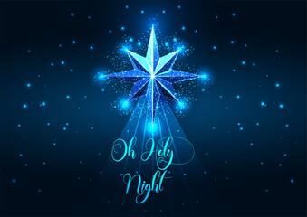 Glowing traditional Christmas digital greeting card with nativity star and text Oh Holly Night