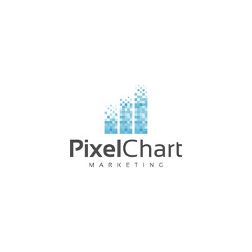 statistics business chart bar logo design with pixel art style