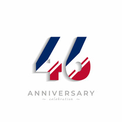 46 Year Anniversary Celebration with White Slash in Red and Blue American Flag Color. Happy Anniversary Greeting Celebrates Event Isolated on White Background