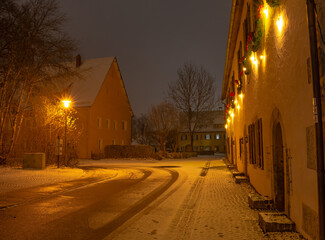 illuminated street at wintertime in Königsbronn