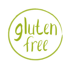Hand drawn stamp with words Gluten free. Dieting concept for packaging. Sticker for food without gluten