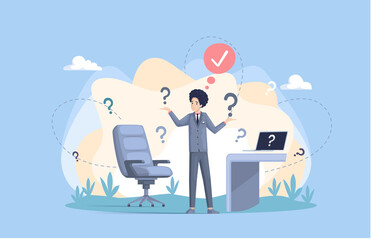 Making confusion. Doubts person surrounded by question marks. Questions dilemma situations. Asking questions. Confused people. Making choice. Being confused. Thinking or make decision. Solving problem