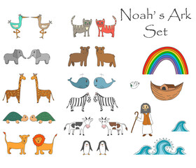 Vector Noah's Ark Set with animals, Bible story for children