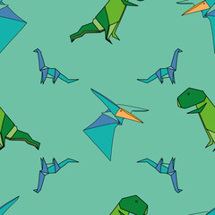 Vector light blue Origami paper dinosaurs background pattern