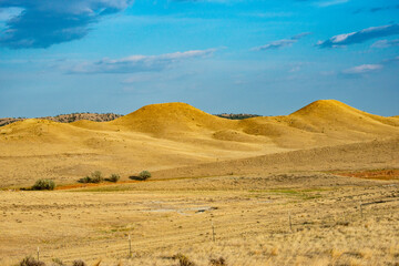 Fototapeta na wymiar USA, Wyoming, Buffalo, yellow-brown rounded hills along I-25
