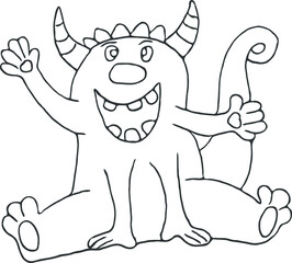 Monster with horn. Cute cartoon scary funny character. Flat vector illustration.