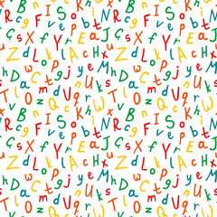 Alphabetical vector seamless pattern, abc colorful pattern for background, wrapping paper, fabrics and other designs