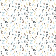 Alphabetical vector seamless pattern, abc colorful pattern for background, wrapping paper, fabrics and other designs. Hand drawn letters