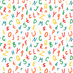 Alphabetical vector seamless pattern, abc colorful pattern for background, wrapping paper, fabrics and other designs