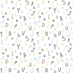 Alphabetical vector seamless pattern, abc colorful pattern for background, wrapping paper, fabrics and other designs. Hand drawn letters