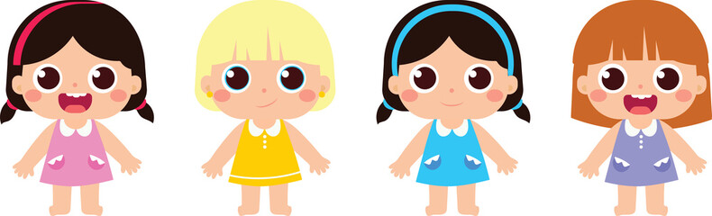 Fototapeta premium Flat baby girl/ Cartoon set girl