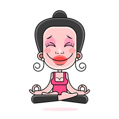 Hand drawn grunge illustration. Isolated woman silhouette sitting in lotus pose of yoga. Creative