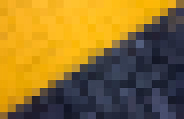 Background from yellow and black squares connected diagonally from bottom to top. Abstract art pattern of square pixels. Vector black and yellow pixels backdrop, space for your design or text