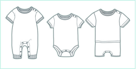 Set of Vector Baby clothes. Baby fashion flat sketch template. Technical Fashion Illustration