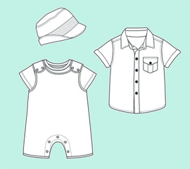 Set of Vector Baby clothes. Baby fashion flat sketch template. Technical Fashion Illustration