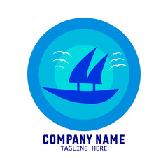 Fototapeta na wymiar Ship logo design on blue background. Perfect for logo, brand or vector purposes