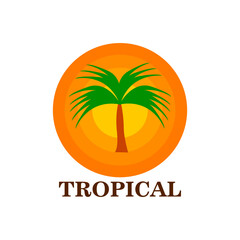 Coconut tree logo design with orange background. Perfect for logo, brand or vector purposes
