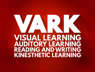 VARK Learning Styles model - was designed to help students and others learn more about their individual learning preferences, acronym concept for presentations and reports - obrazy, fototapety, plakaty