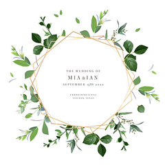 Summer greenery vector design card. Eucalyptus, spring greenery, sage plants