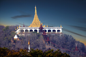 Golden pagodas and temples on sagaing hill, a 240 metres (790 ft) hill with many pagodas and...