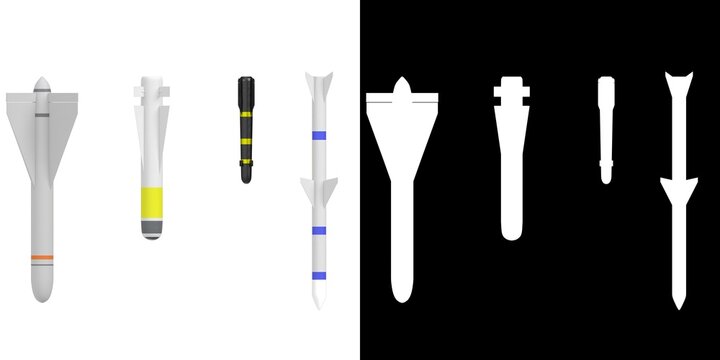3D rendering illustration of a collection of missiles and bombs