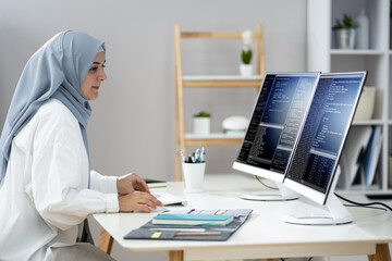 Programmer Woman Wearing Hijab Working