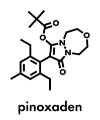 Pinoxaden herbicide molecule. Skeletal formula.