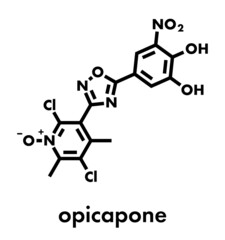 Fototapeta premium Opicapone Parkinson's disease drug molecule. Skeletal formula.