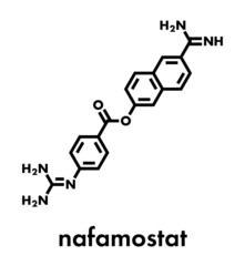 Nafamostat drug molecule (serine protease inhibitor). Skeletal formula.