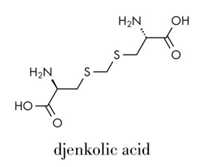 Djenkolic acid molecule. Toxic amino acid found in djenkol beans. Skeletal formula.
