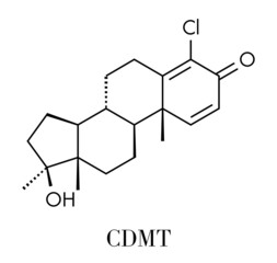 Chlorodehydromethyltestosterone (CDMT) androgenic and anabolic steroid molecule, used in sports doping. Skeletal formula.