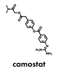 Camostat drug molecule. Serine protease inhibitor, investigated for treatment of Covid-19. Skeletal formula.