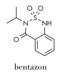Bentazon herbicide molecule. Skeletal formula.