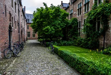 Deurstickers View of streets and houses of The Groot Begijnhof (Great Beguinage),  a completely restored historical quarter in the south of downtown Leuven, Belgium, listed as UNESCO world heritage in 1998 (1 (5) © Mltz