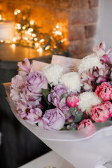 Pink and purple roses in a bouquet