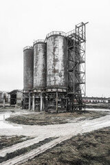 Fuel old chemical tank barrel oil in an industrial abandoned plant