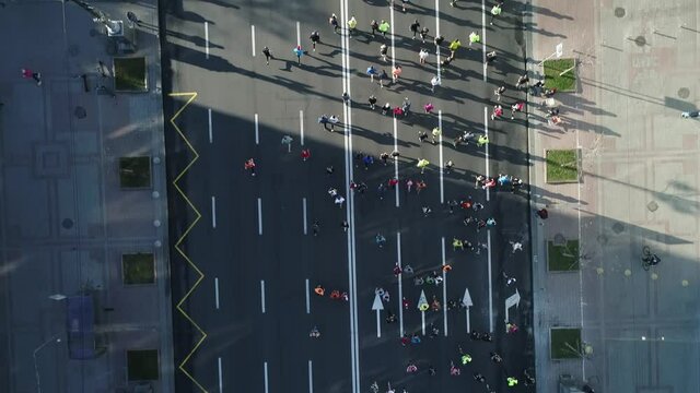 Aerial drone footage. Marathon On Kyiv Streets.