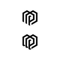 m p mp pm initial love logo design vector template