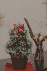 decorated desk with christmas tree