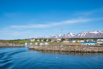 Fototapeta na wymiar Summer day in village of Hrisey in Iceland