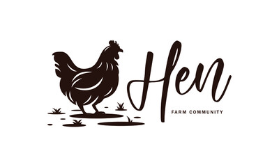Fototapeta na wymiar Silhouette Hen vector Illustration - Creative chicken logo, icon, symbol for a poultry, farm, butchery, restaurant