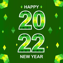 Happy new year 2022 banner, dark green diamond background.