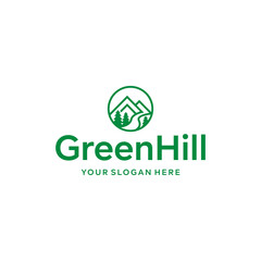 flat GreenHill mountains tree Street Logo design