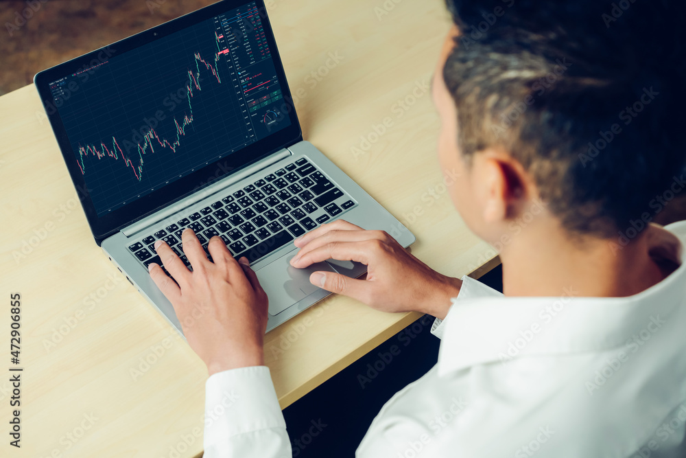Poster stock market data chart analysis by ingenious computer software . investment application display sto