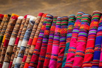 Typical indigenous handcraft in Peru. They are the Inca traditional ornaments. Sacred Valley, Peru